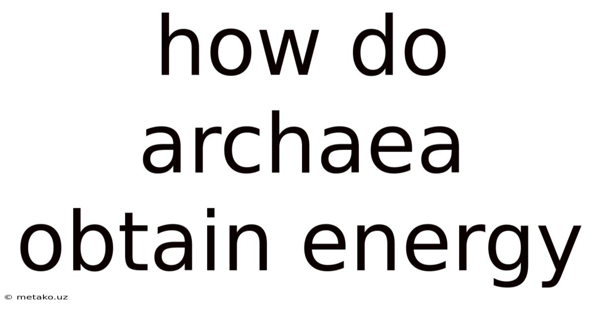 How Do Archaea Obtain Energy