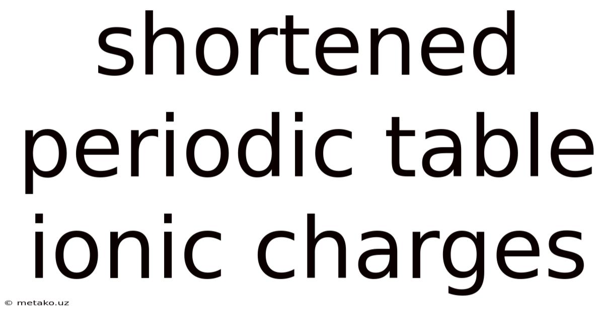 Shortened Periodic Table Ionic Charges